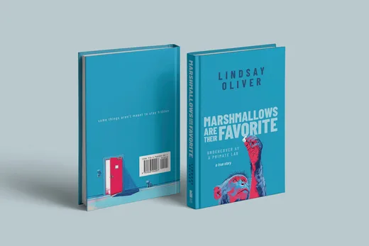 The hardcover book standing, front and back